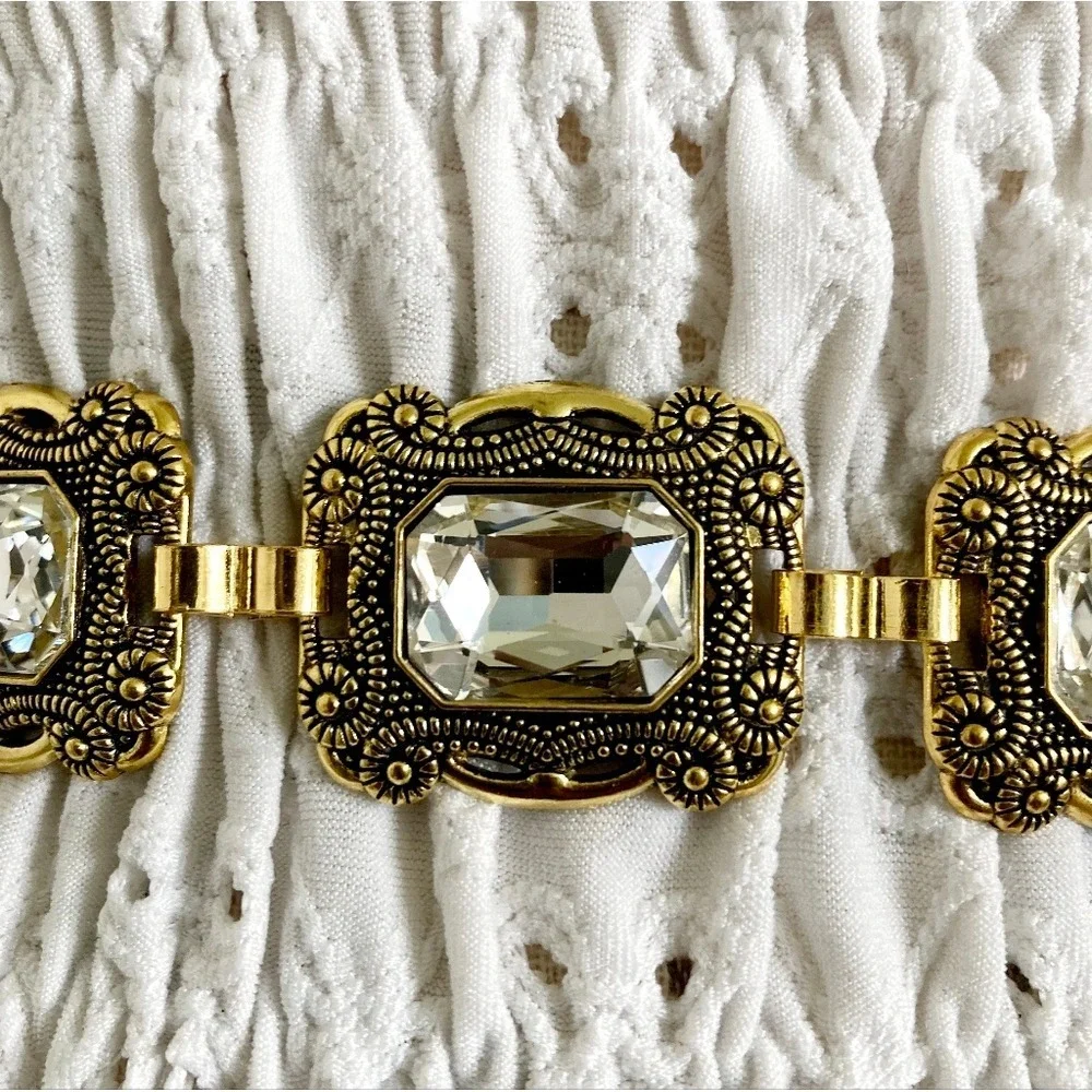 Gold Crystal Concho Chain Waist Statement Belt Formal wedding Bridal party event